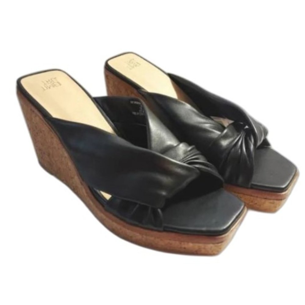 Time & TRU Women's Black Crosstoe Cork Wedge Platform Sandals New NWT